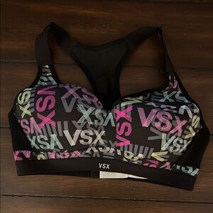 VSX Black and Pink Sports Bra Racerback Design